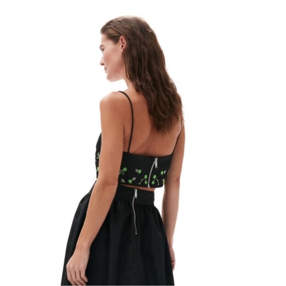 GANNI NWT SSENSE Embroidered Crop top in green and black. Size EU 40 / US 8 - Picture 3 of 11